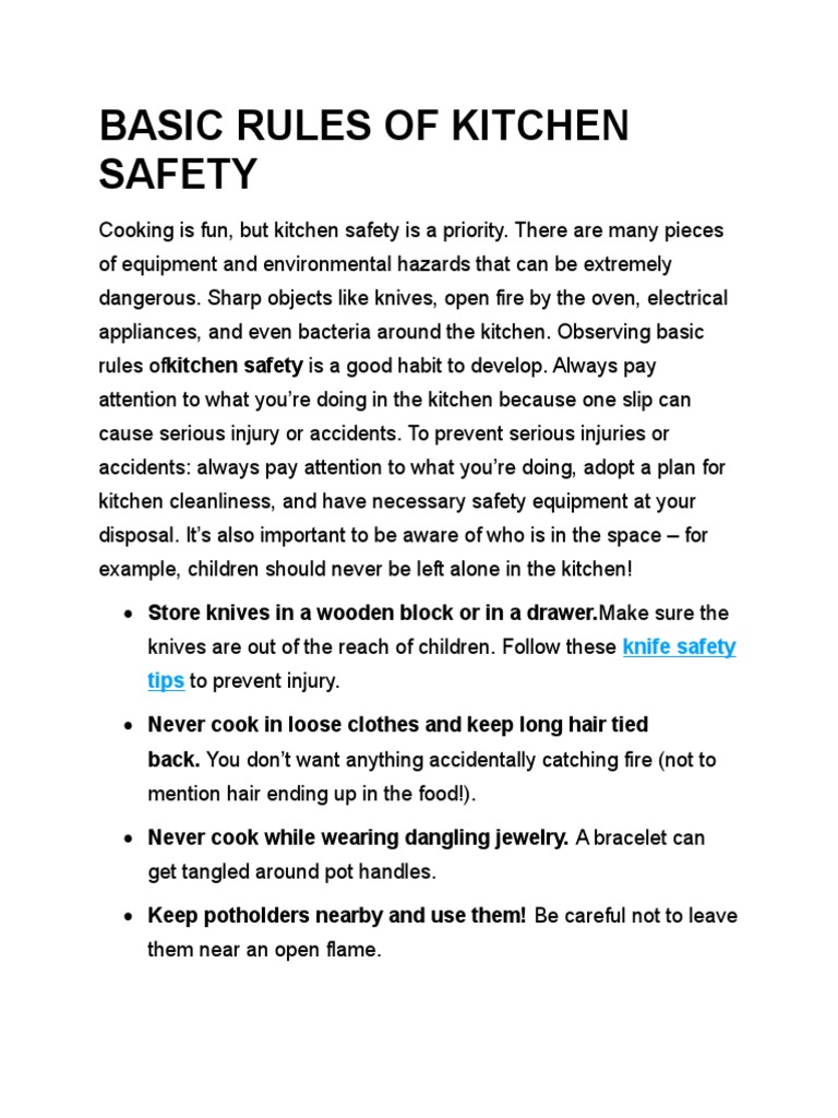 Basic Rules of Kitchen Safety PDF Kitchen Knife