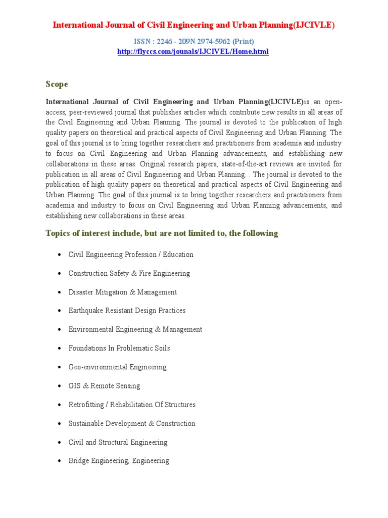 International Journal of Civil Engineering and Urban Planning (IJCIVLE ...