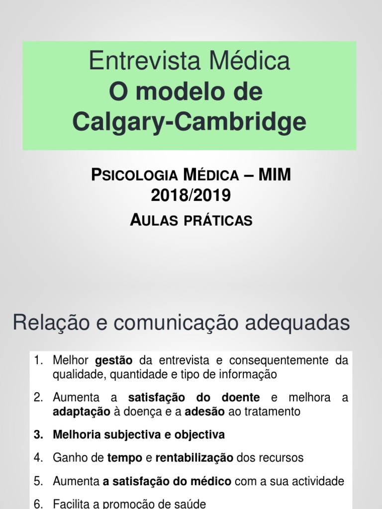 O Modelo Calgary-Cambridge de Entrevista Médica: Uma Abordagem Centrada ...