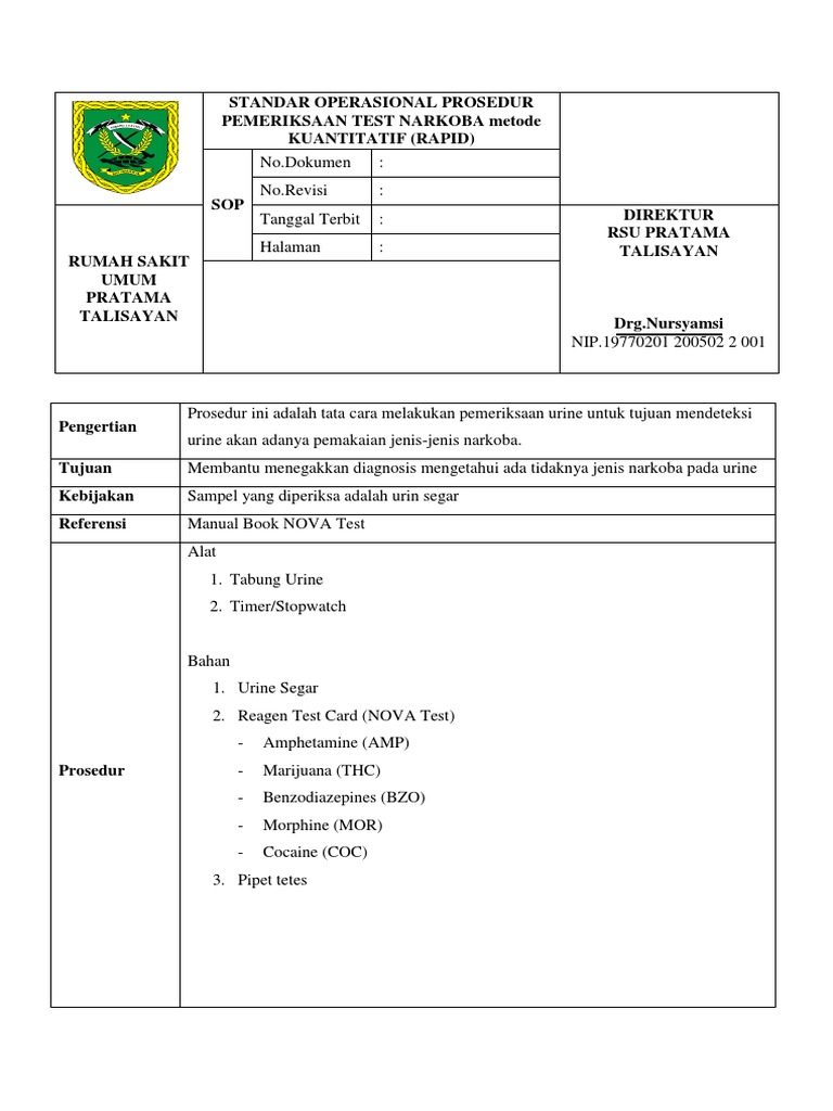 Tes Narkoba 5 Parameter Nova Test Selesai Docx