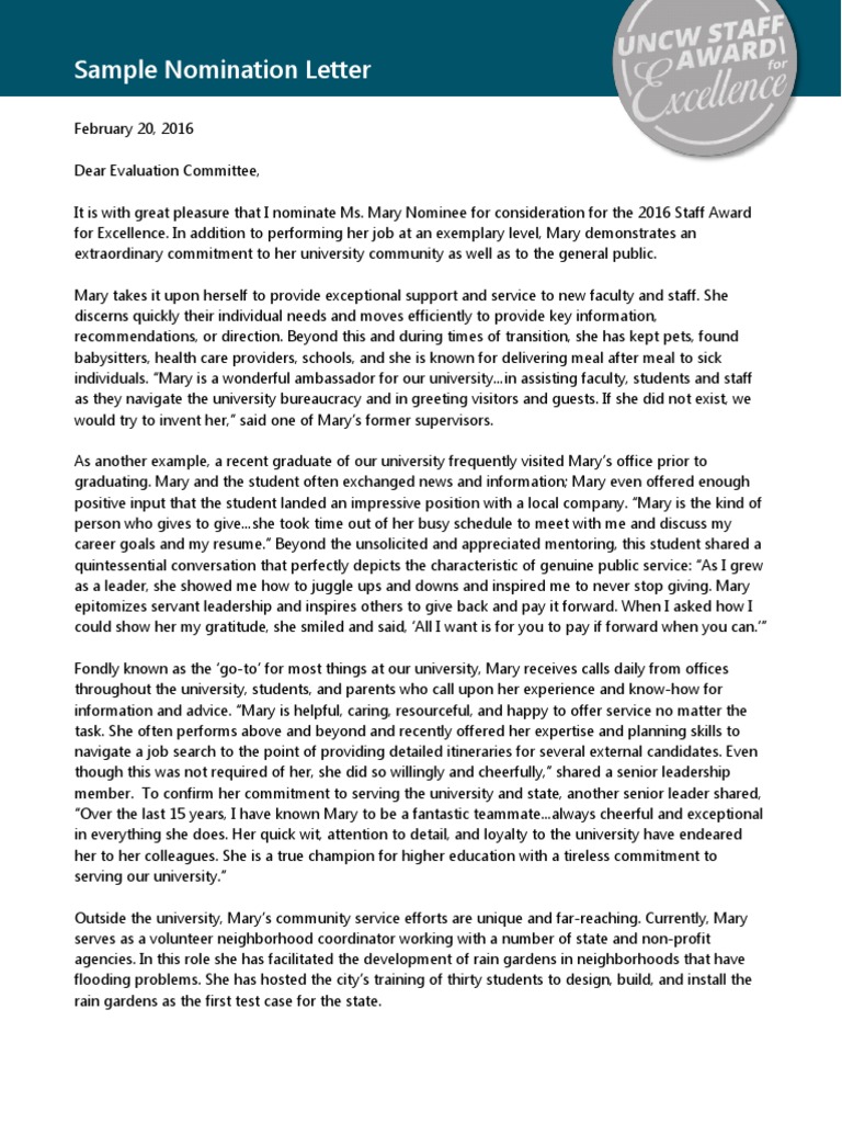 Nomination for Staff Award Excellence | PDF | Cognition