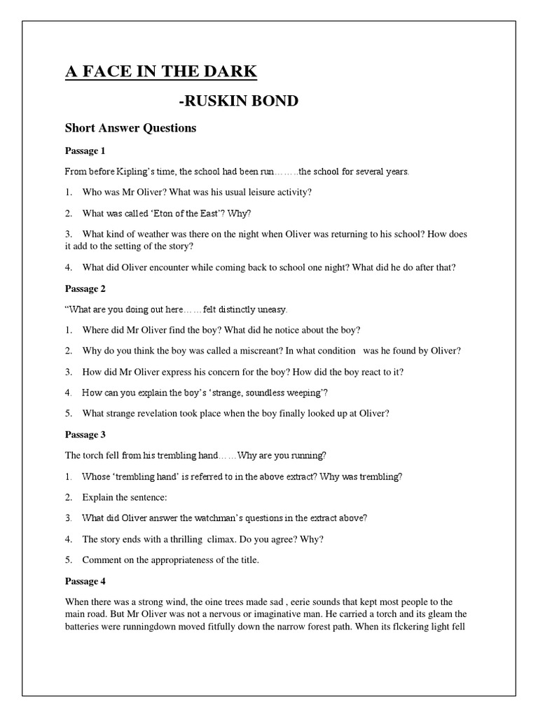 A face in the dark by ruskin bond full story pdf download