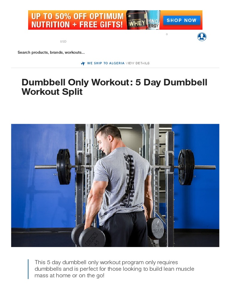 Dumbbell Only Workout 5 Day Dumbbell Workout Split PDF Management