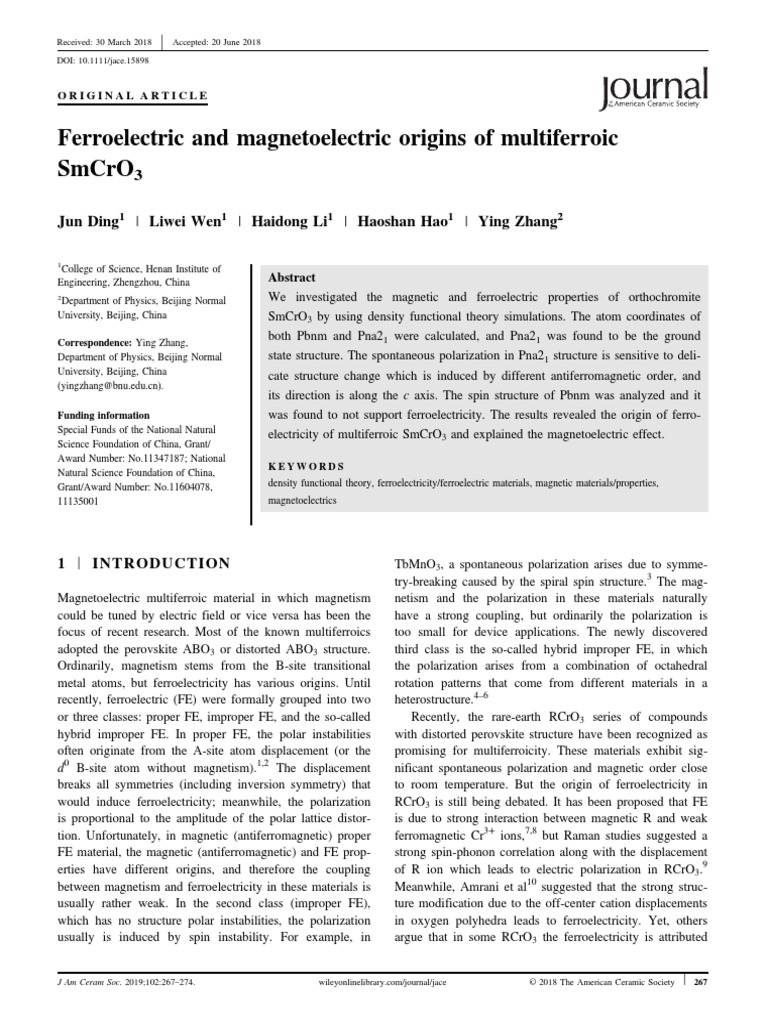 Ferroelectric and Magnetoelectric Origins of Multiferroic Smcro | PDF ...