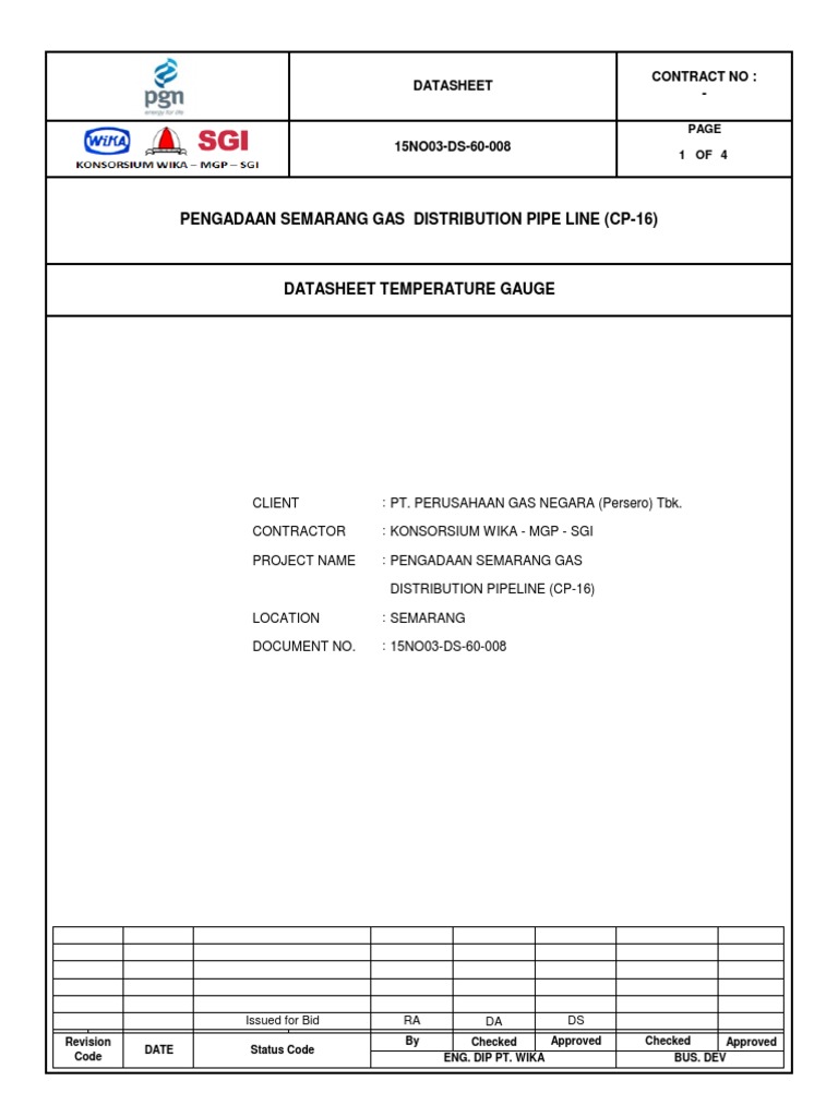 Datasheet for temperature gauge and thermowell PDF Pipe (Fluid