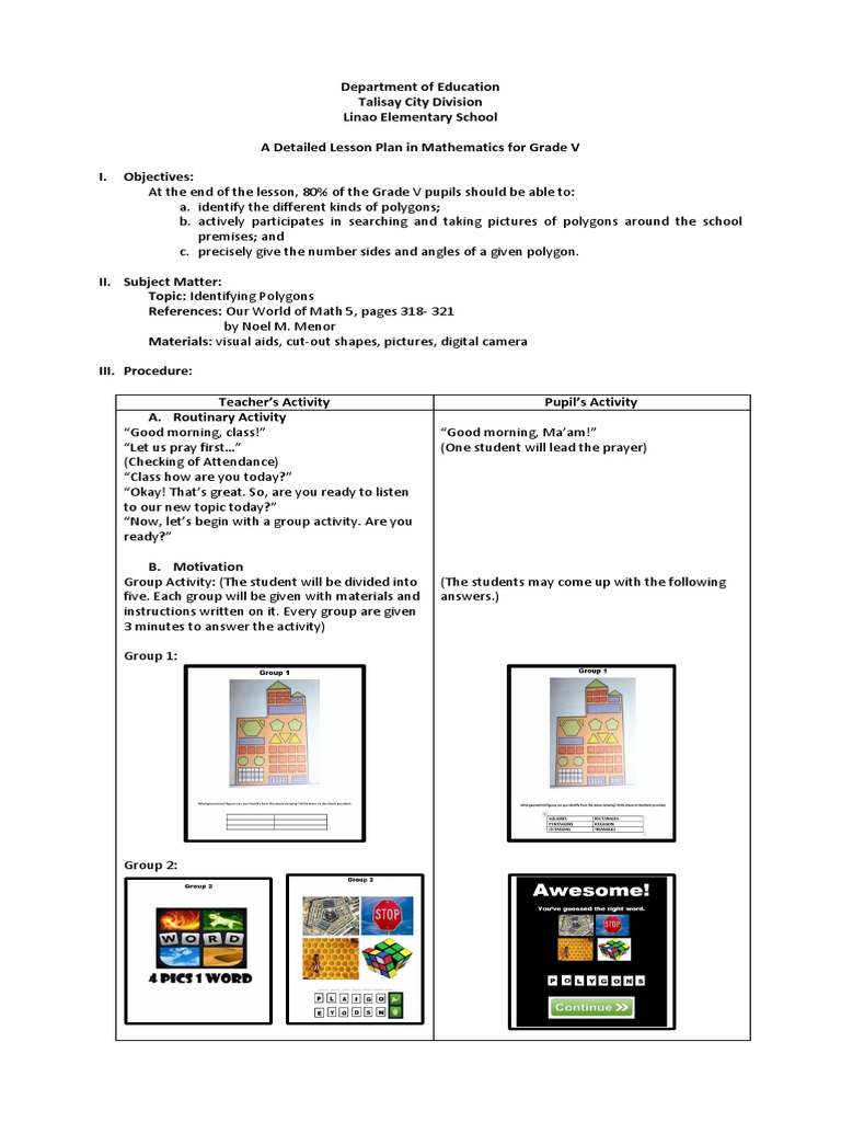Lesson Plan in Math 5 - For Demo | PDF | Polygon | Shape
