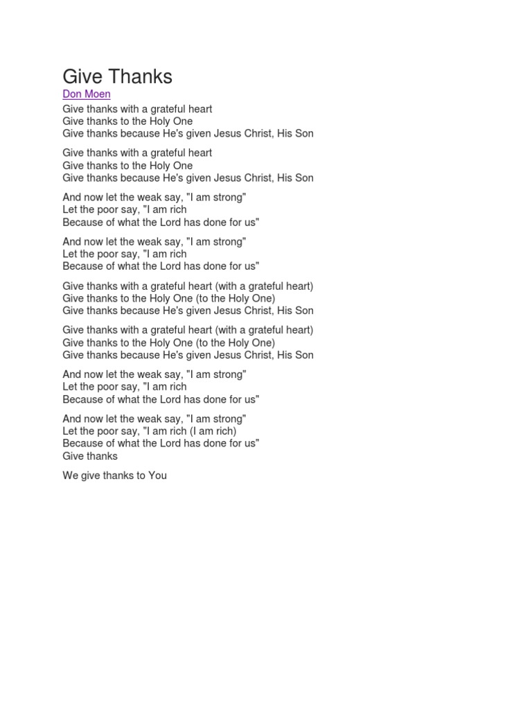 Give Thanks Lyrics by Don Moen | PDF | Foreign Language Studies