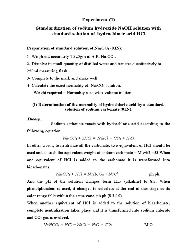 Na2CO3 HCL NaOH Titration PDF Redox Titration
