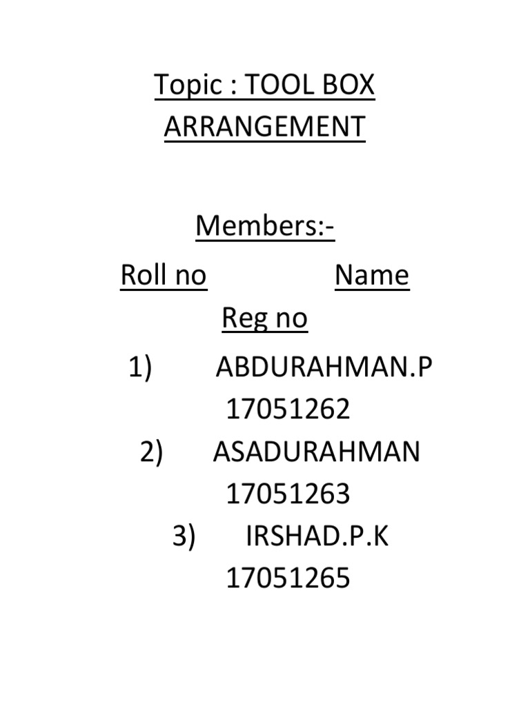 Topic: Tool Box Arrangement | PDF