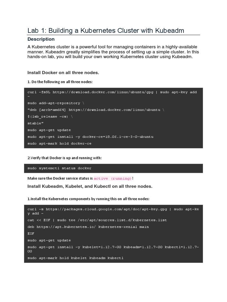 Lab 1: Building A Kubernetes Cluster With Kubeadm: Description | PDF ...