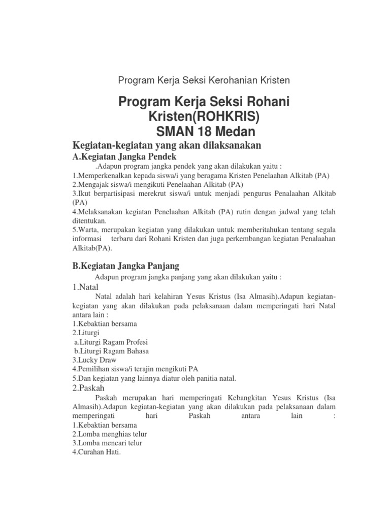 Program Kerja Seksi Kerohanian Kristen | PDF