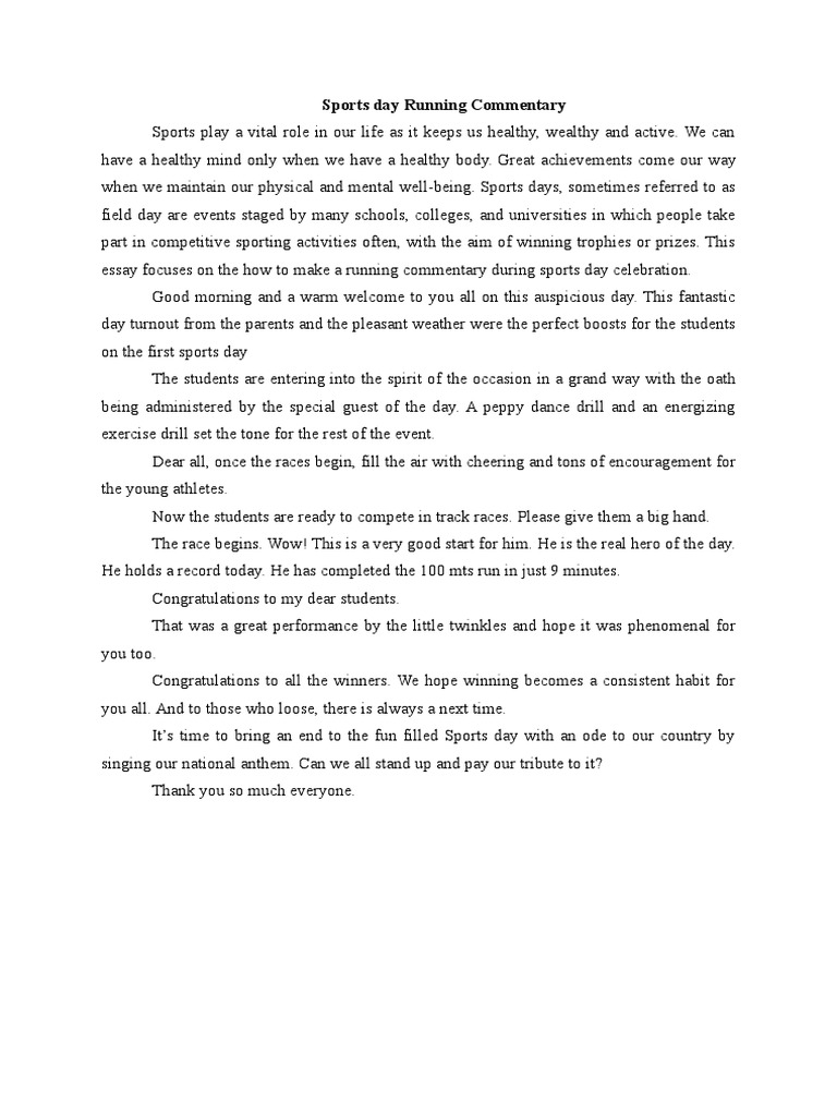 Sports Day Running Commentary PDF