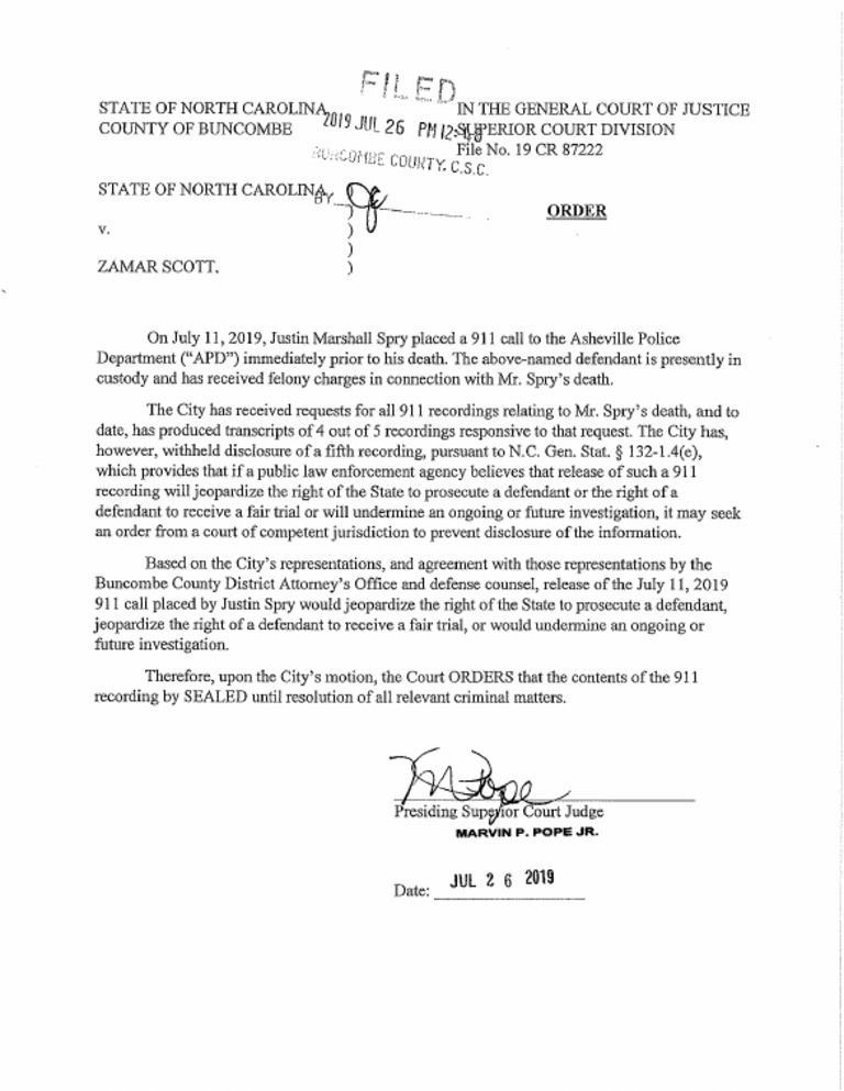 Judge's Order Sealing 911 Call | PDF