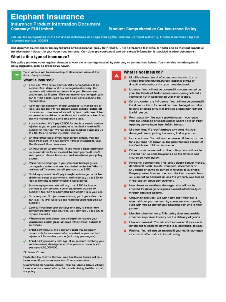 Elephant Insurance Insurance Product Information Document PDF