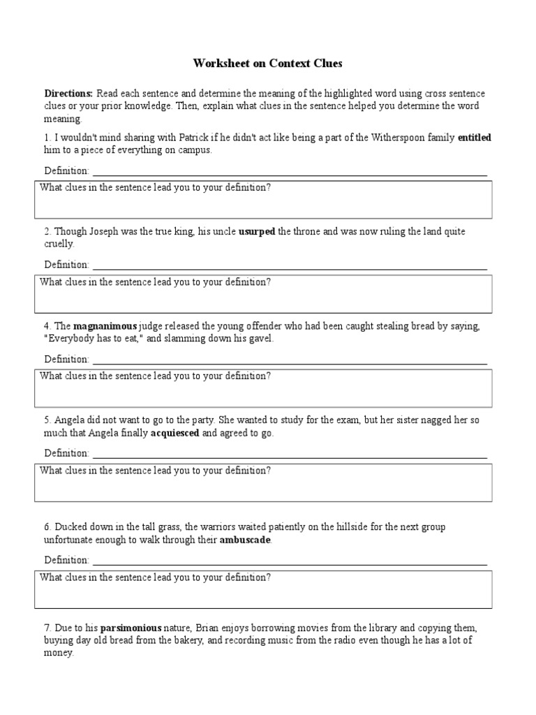 Context Clues Worksheet | PDF