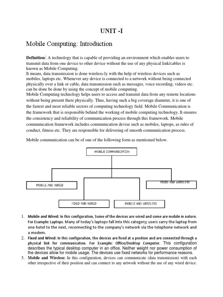 Mobile Computing: Introduction:: Unit - I | PDF | Wireless | Computer ...