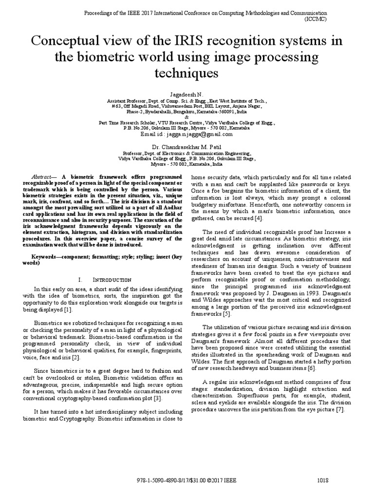 Conceptual View of The IRIS Recognition Systems in Biometric World ...