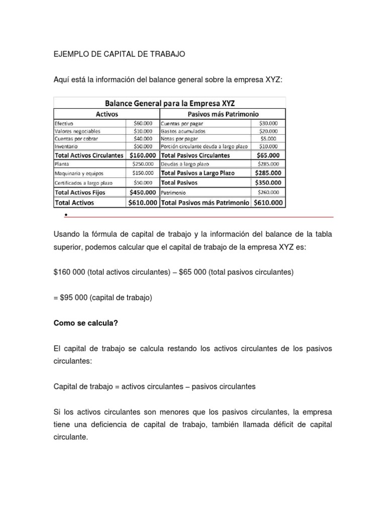 Ejemplo de Capital de Trabajo | PDF