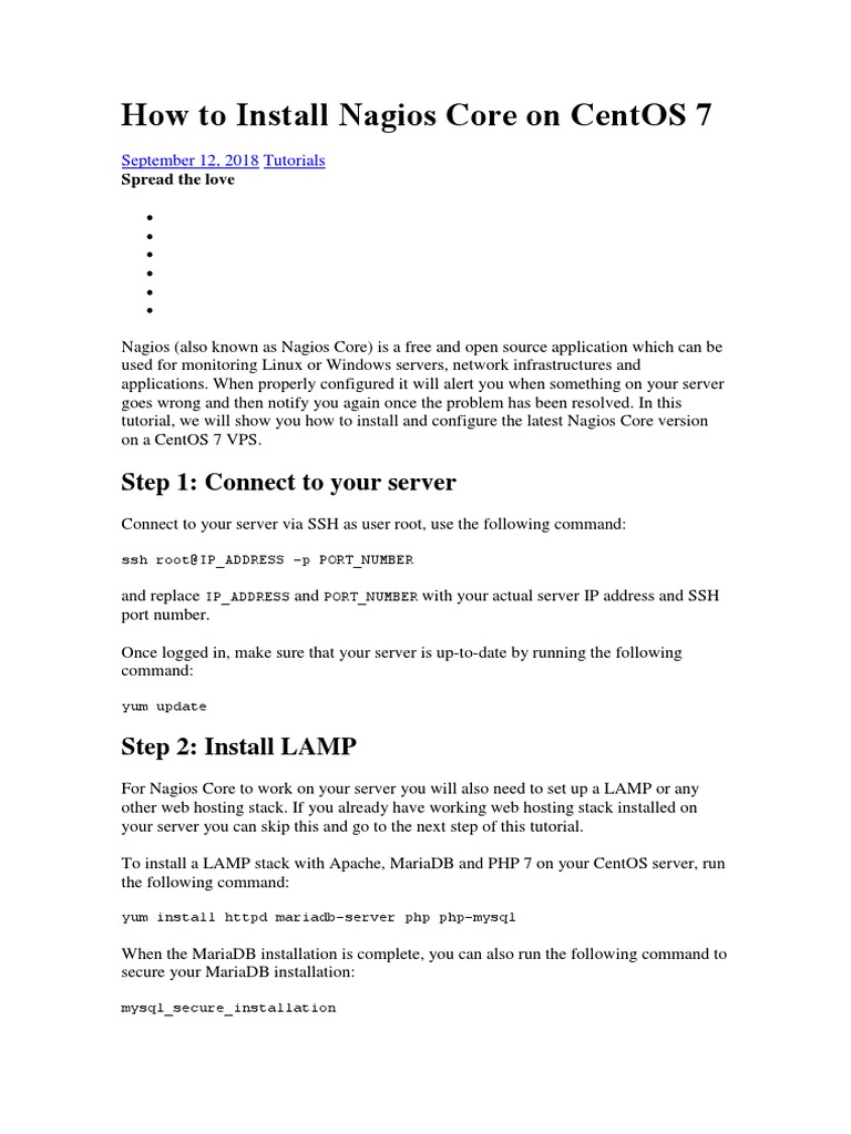 How To Install Nagios Core On CentOS 7 | PDF | Apache Http Server ...