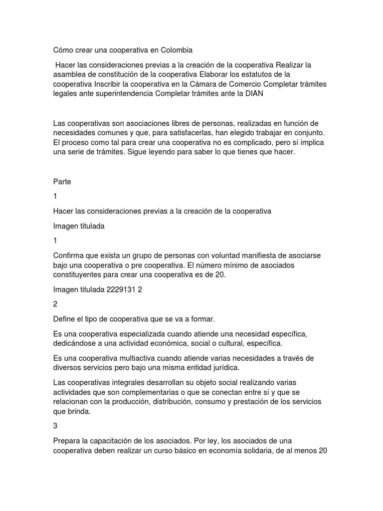Cómo crear una cooperativa en Colombia | PDF | Cooperativa | Gobierno