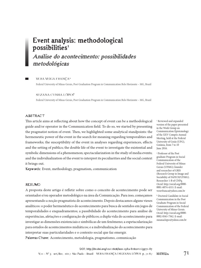 Event Analysis: Methodological Possibilities: Análise Do Acontecimento ...