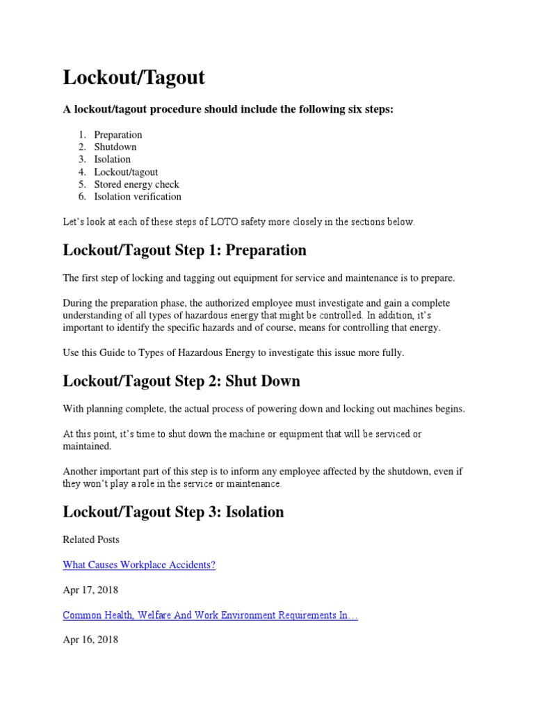 Lockout/Tagout Step 1: Preparation | Download Free PDF | Labor ...