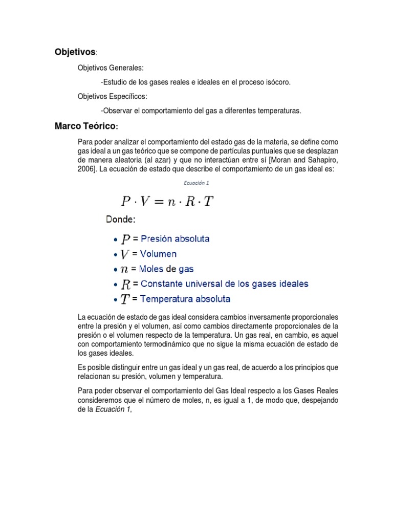 Estudio de Gases Ideales y Reales | PDF | Gases | Temperatura