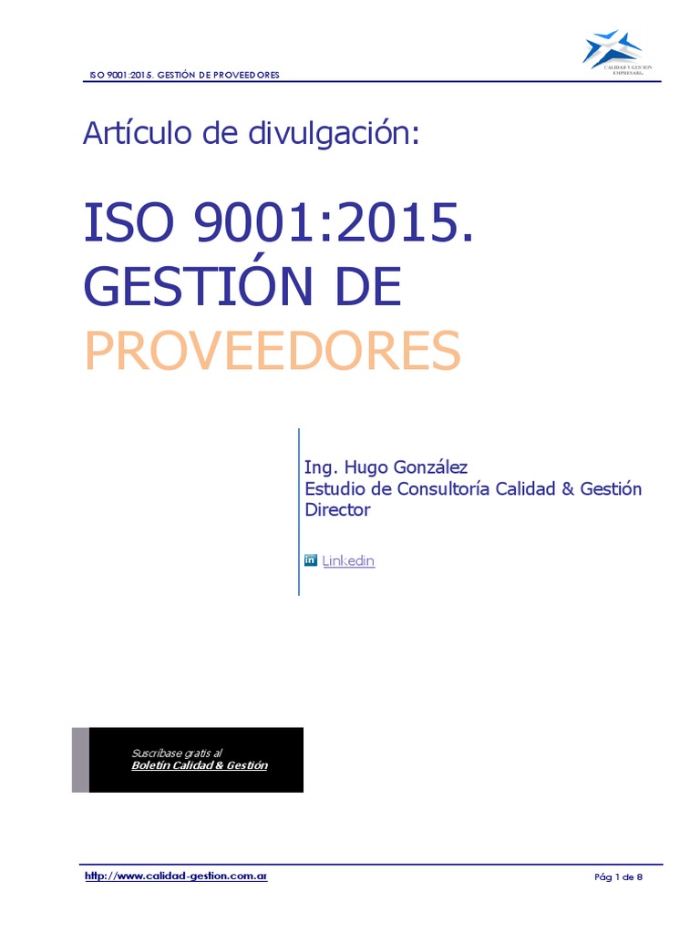 Evaluación de Proveedores en ISO 9001:2015 | PDF | Calidad (comercial ...