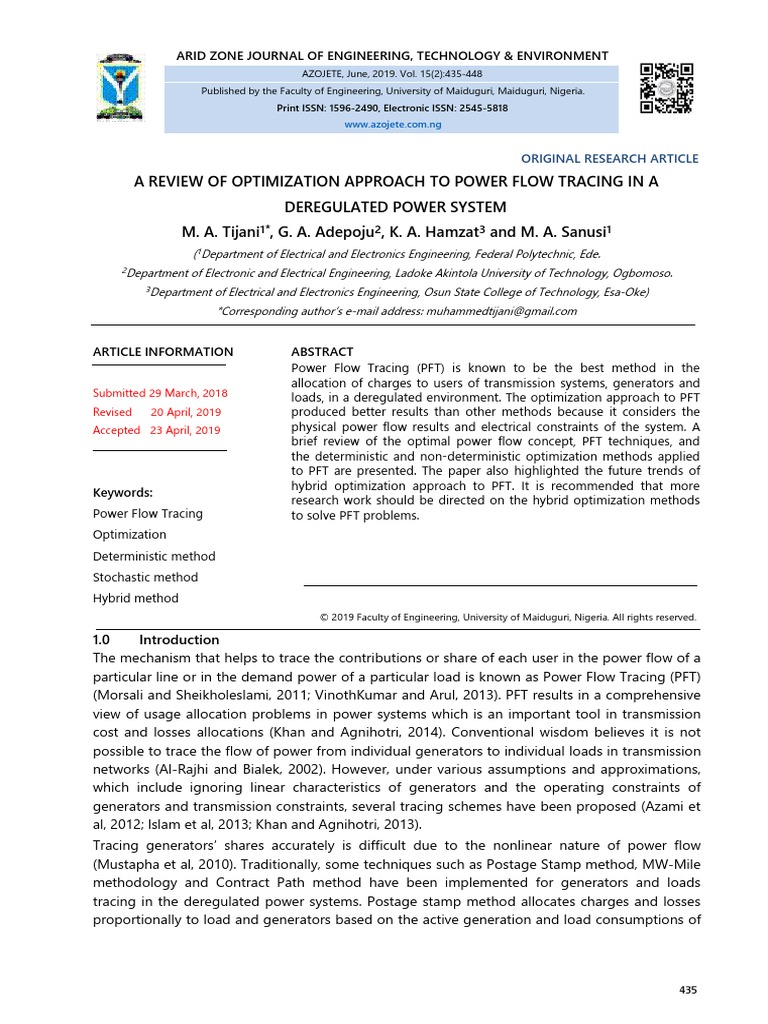 A Review of Optimization Approach To Power Flow Tracing in A ...
