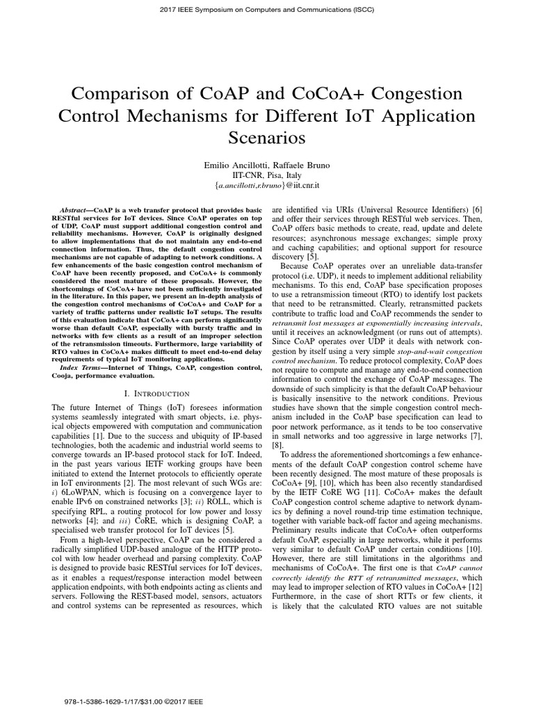 Comparison of Coap and Cocoa+ Congestion Control Mechanisms For ...