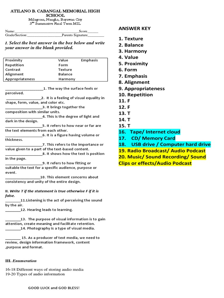 Select The Best Answer in The Box Below and Write Your Answer in The ...