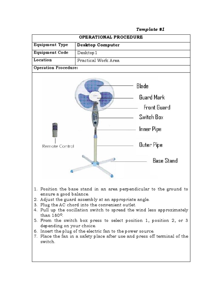 Operational Procedure Desktop Computer Equipment Type Equipment Code Location Operation