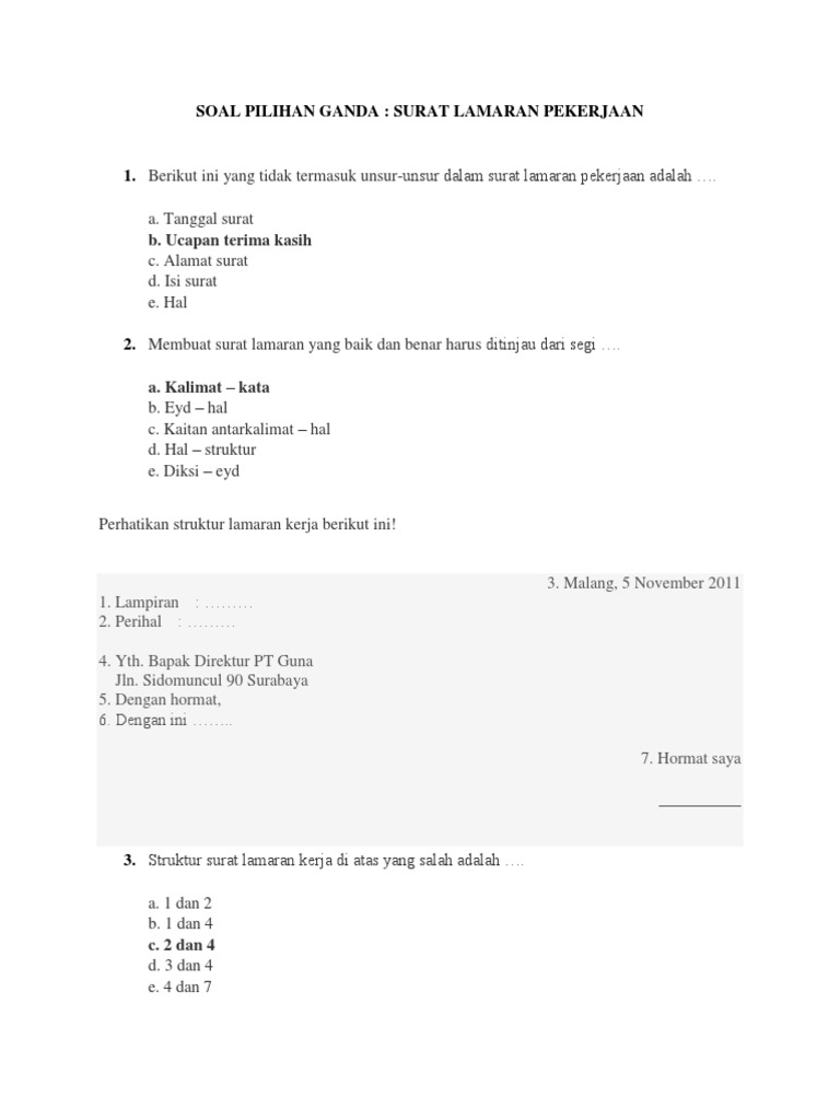 Contoh Soal Essay Materi Surat Lamaran Pekerjaan Dan Kunci Jawaban Dunia Sekolah