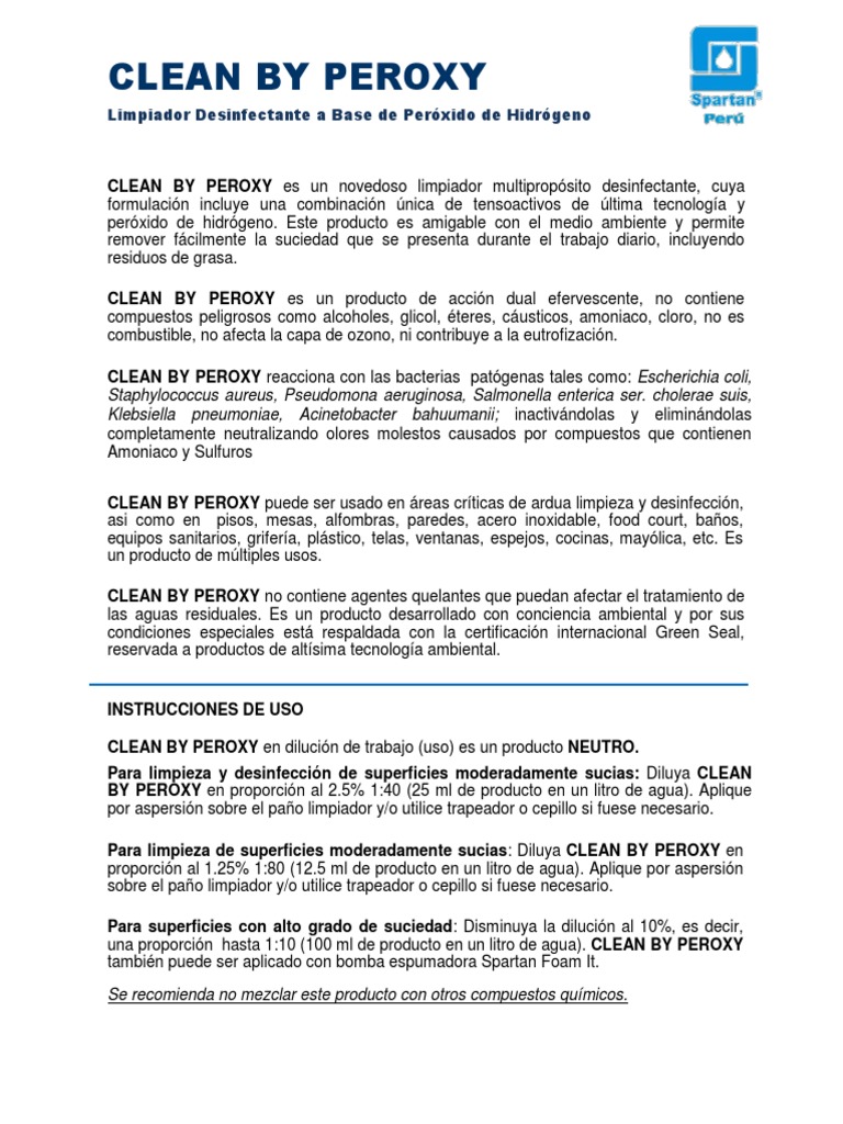 Ficha Técnica de Clean by Peroxy | PDF | Amoníaco | Peróxido de hidrógeno