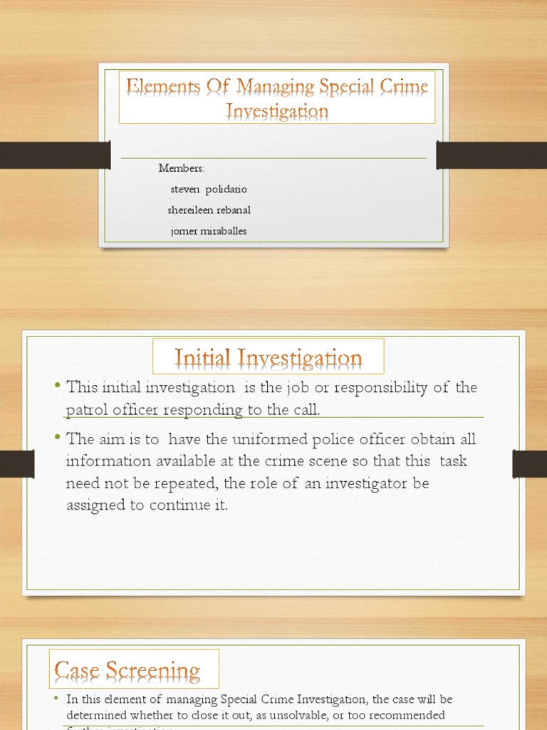 Elements of Managing Special Crime Investigation | PDF | Police Officer ...