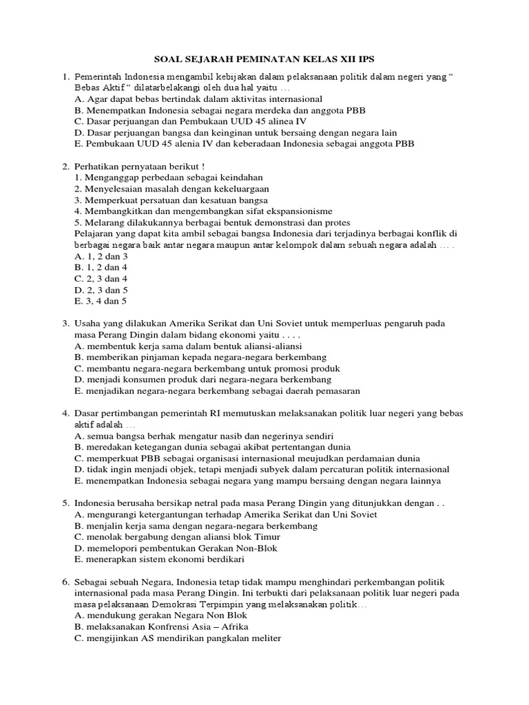 Soal Sejarah Peminatan Kelas Xii Ips Docx