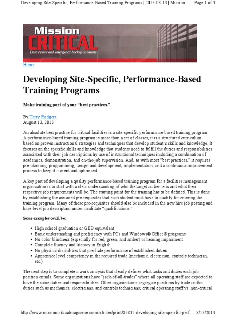 21 MC Dev Site Specific, Performance Based Training Programs | PDF ...