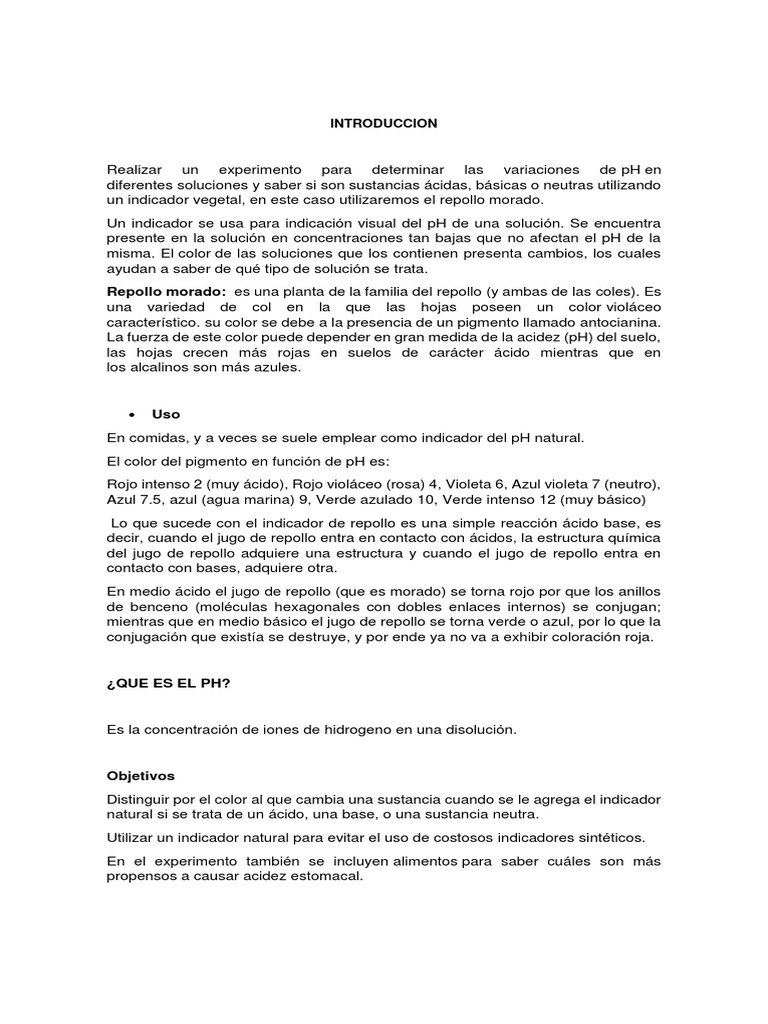 Experimento Del Repollo | PDF | Ácido | Ph