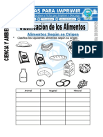 Ficha de Clasificacion de Los Alimentos Para Segundo de Primaria