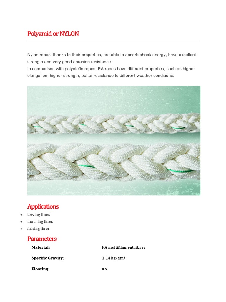 Properties and Applications of Polyamide (Nylon) Rope | PDF | Rope | Nylon