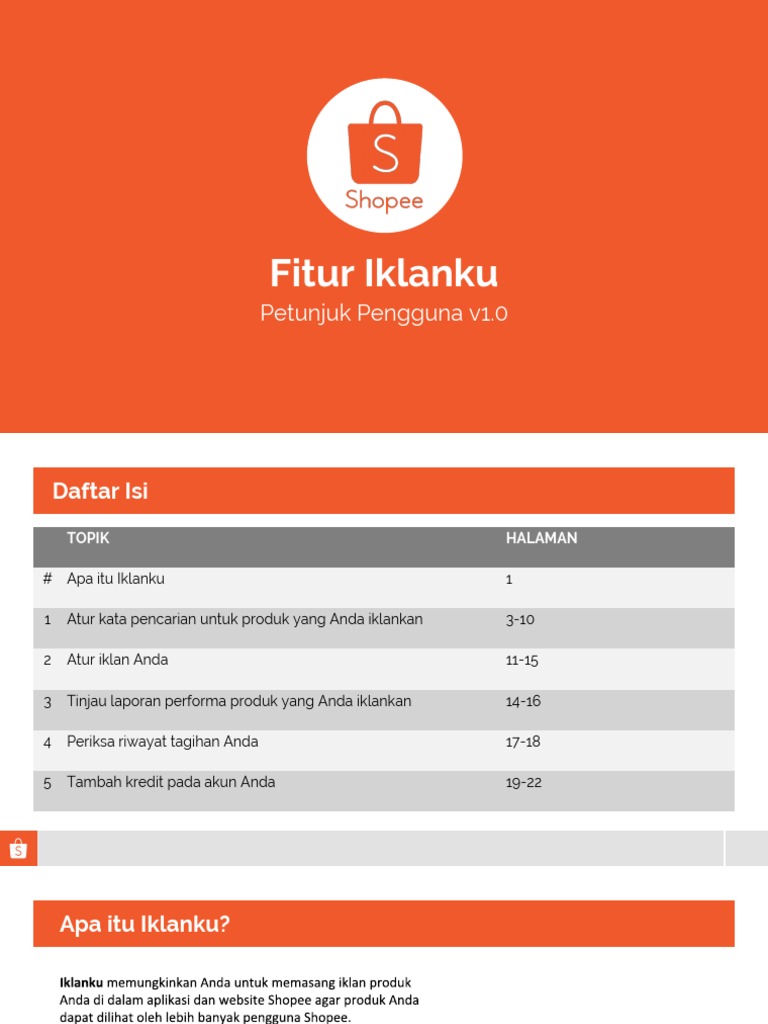 Panduan Fitur Iklan Iklanku Shopee | PDF