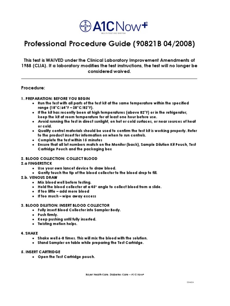 Bayer A1cnow Hcp Product Insert Glycated Hemoglobin Clinical Medicine