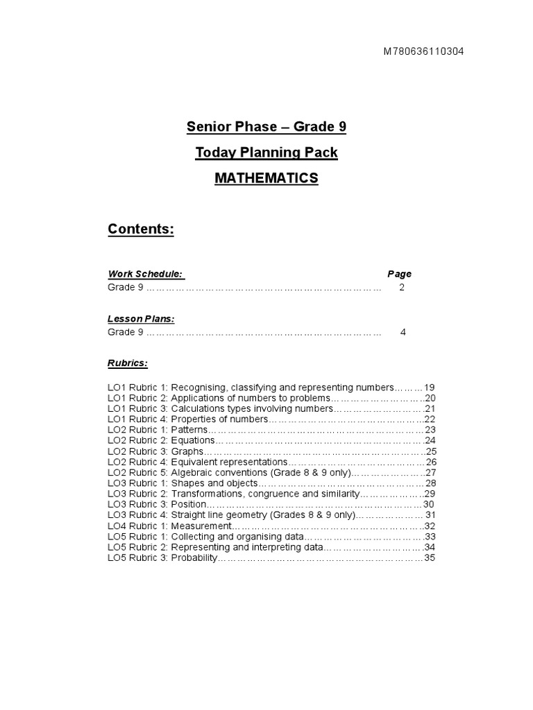 Grade 9 Mathematics Planning Pack | PDF | Equations | Factorization