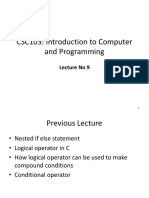 CSC103: Introduction To Computer and Programming: Lecture No 9