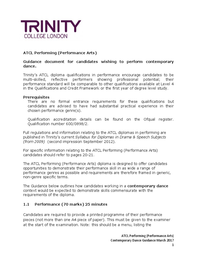 ATCL Performing (Performance Arts) Guidance Document For Candidates ...