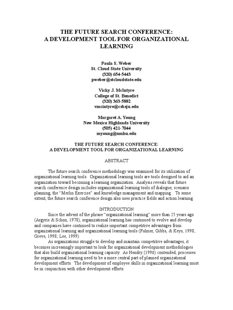 The Future Search Conference A Development Tool For Organizational