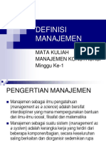Definisi Manajemen: Mata Kuliah Manajemen Konstruksi Minggu Ke-1
