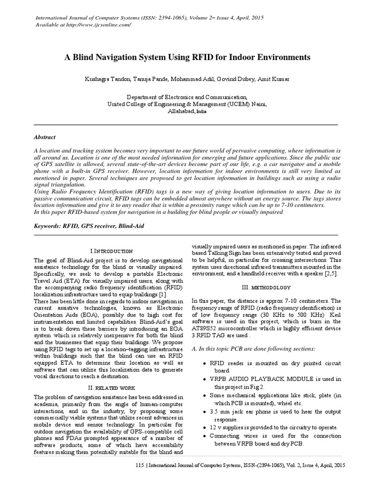 A Blind Navigation System Using RFID For Indoor Environments | PDF ...