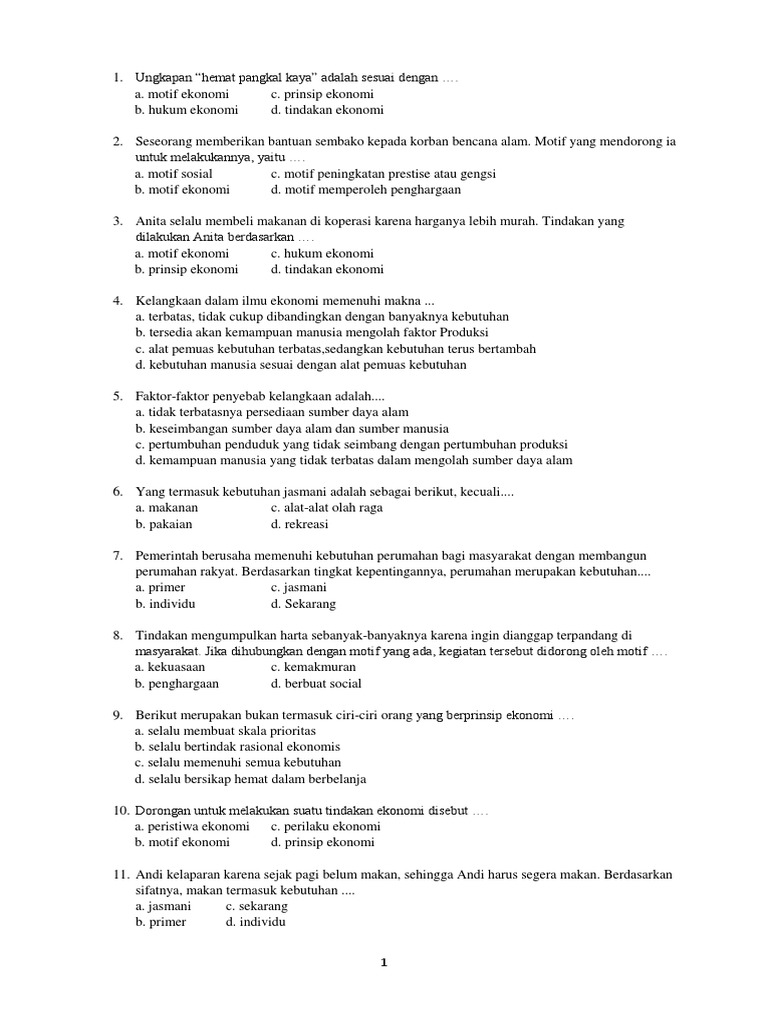 Soal Ips Prinsip Ekonomi
