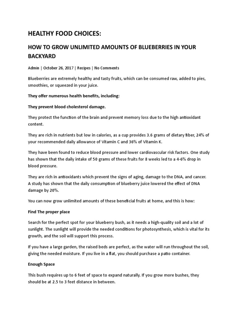 Healthy Food Choices How To Grow Unlimited Amounts of Blueberries in